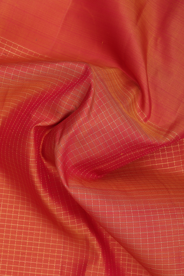 Kanchipuram Silk Saree In Copper Orange With Checks Design
