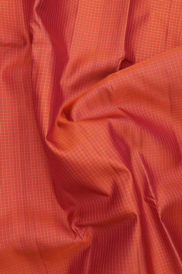 Kanchipuram Silk Saree In Copper Orange With Checks Design