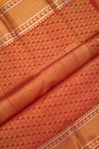 Kanchipuram Silk Saree In Copper Orange With Diagonal Design