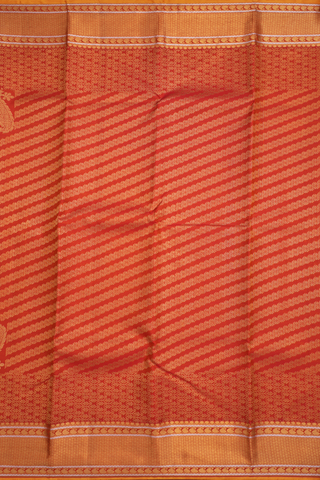 Kanchipuram Silk Saree In Copper Orange With Diagonal Design