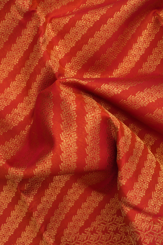 Kanchipuram Silk Saree In Copper Orange With Diagonal Design