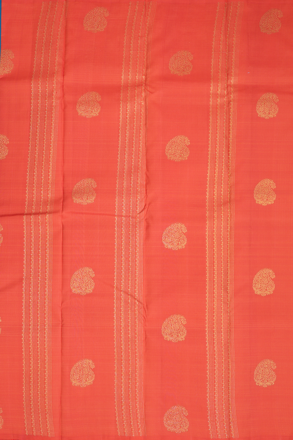 Kanchipuram Silk Saree In Copper Orange With Paisley Motifs