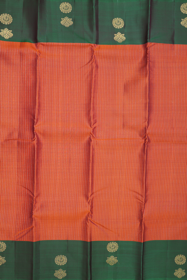 Kanchipuram Silk Saree In Copper Orange With Stripes Design