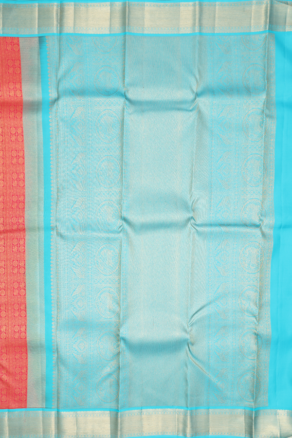 Kanchipuram Silk Saree In Coral Orange With Brocade Design