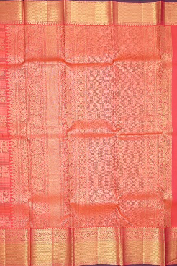 Kanchipuram Silk Saree In Coral Orange With Brocade Design