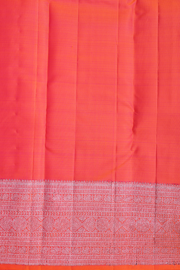 Kanchipuram Silk Saree In Coral Orange With Brocade Design