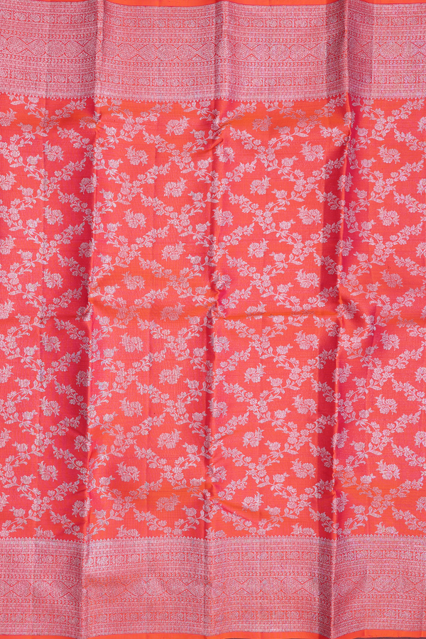 Kanchipuram Silk Saree In Coral Orange With Brocade Design