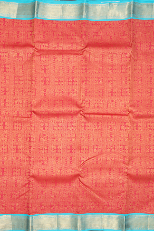 Kanchipuram Silk Saree In Coral Orange With Brocade Design