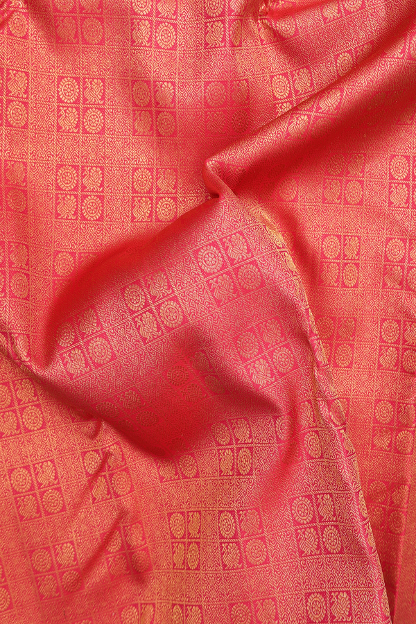 Kanchipuram Silk Saree In Coral Orange With Brocade Design