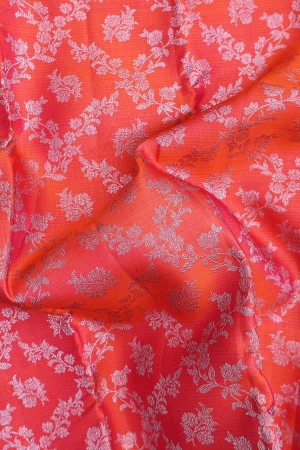 Kanchipuram Silk Saree In Coral Orange With Brocade Design