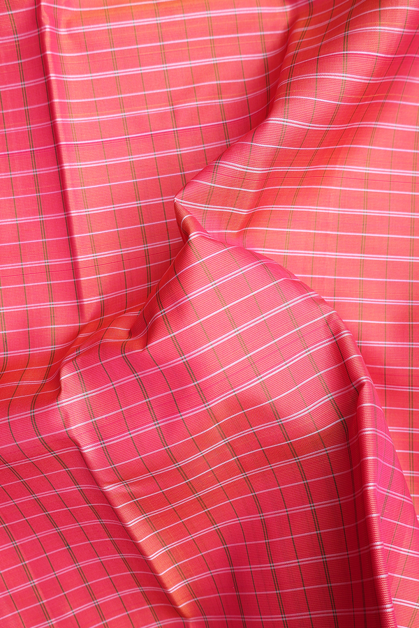 Kanchipuram Silk Saree In Coral Orange With Checks Design