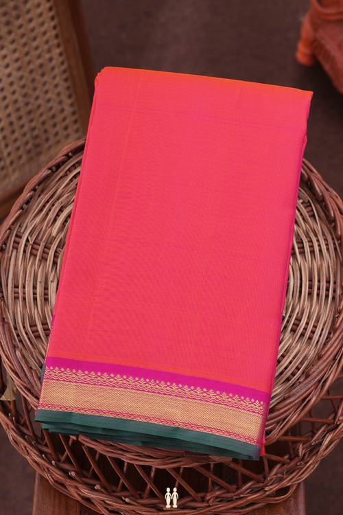 Kanchipuram Silk Saree In Coral Orange With Contrast Border
