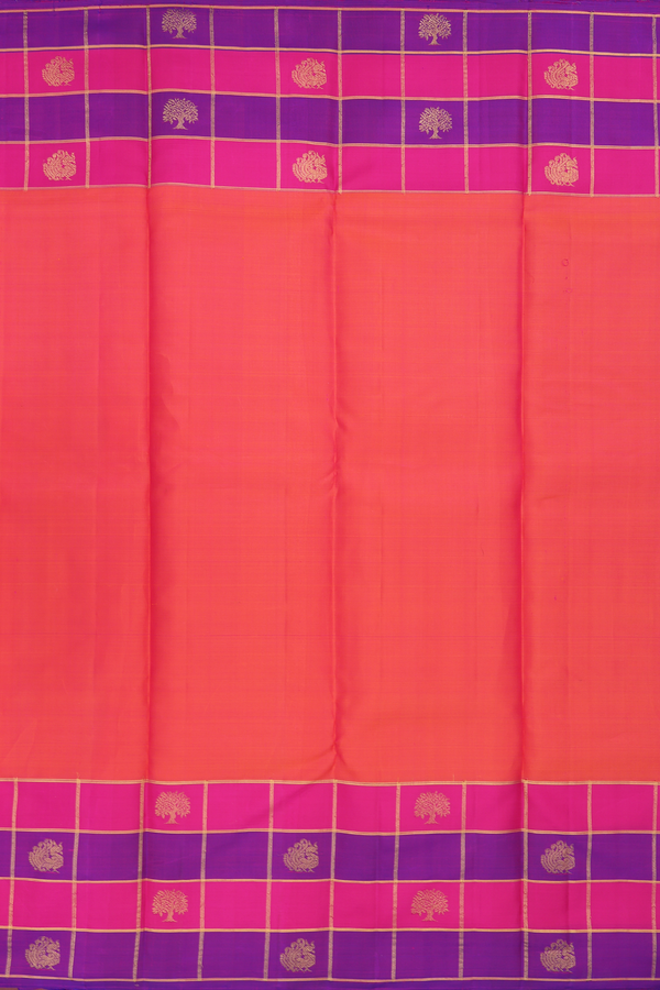 Kanchipuram Silk Saree In Coral Orange With Contrast Border
