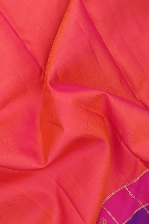 Kanchipuram Silk Saree In Coral Orange With Contrast Border