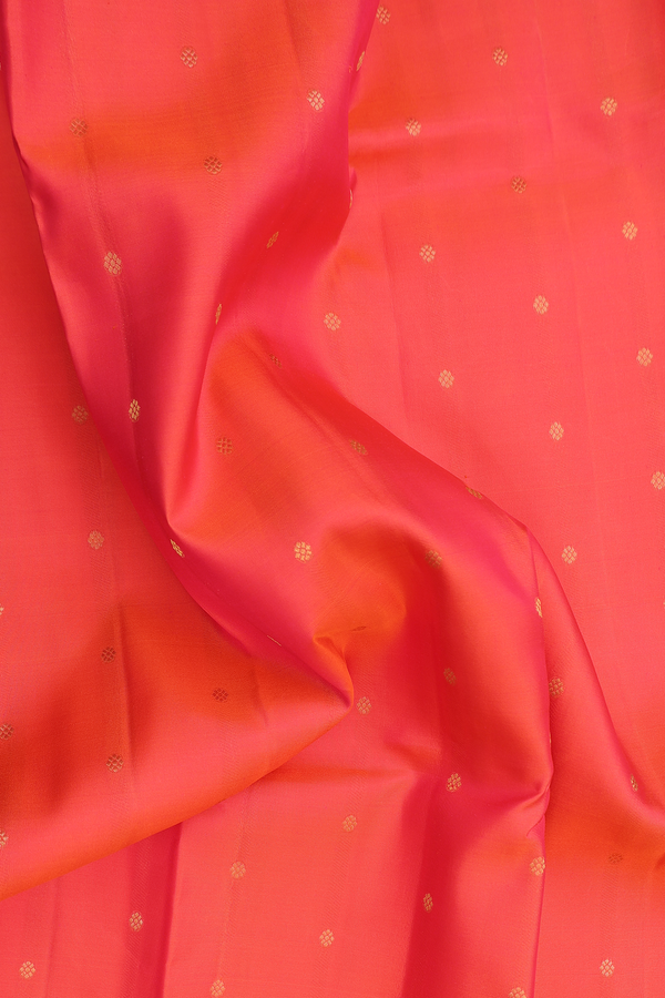 Kanchipuram Silk Saree In Coral Orange With Floral Buttas