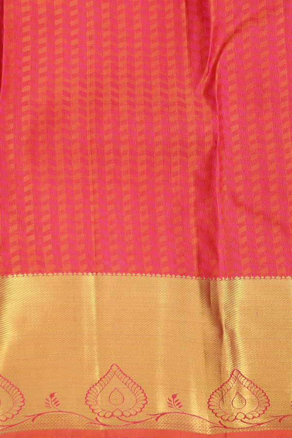 Kanchipuram Silk Saree In Coral Pink With Floral Design