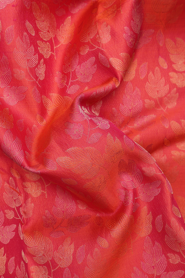 Kanchipuram Silk Saree In Coral Orange With Floral Design