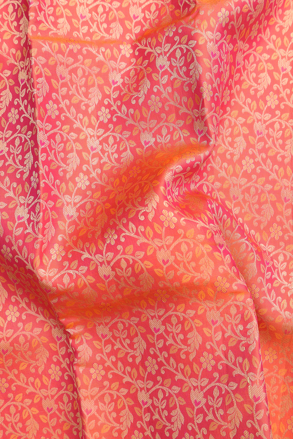 Kanchipuram Silk Saree In Coral Orange With Floral Design