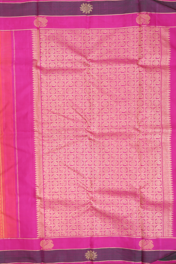 Kanchipuram Silk Saree In Coral Orange With Paisley Design