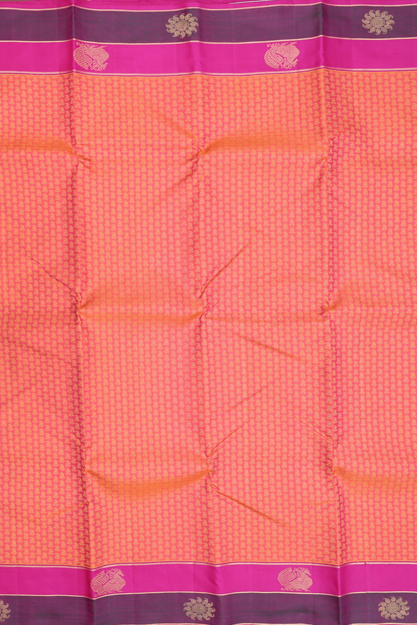 Kanchipuram Silk Saree In Coral Orange With Paisley Design