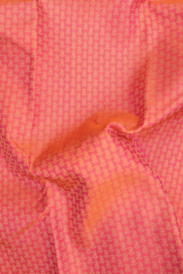 Kanchipuram Silk Saree In Coral Orange With Paisley Design