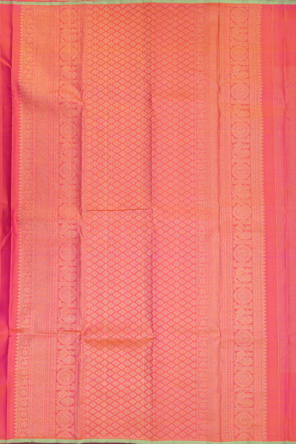 Kanchipuram Silk Saree In Coral Orange With Zari Checks