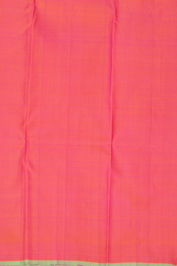 Kanchipuram Silk Saree In Coral Orange With Zari Checks
