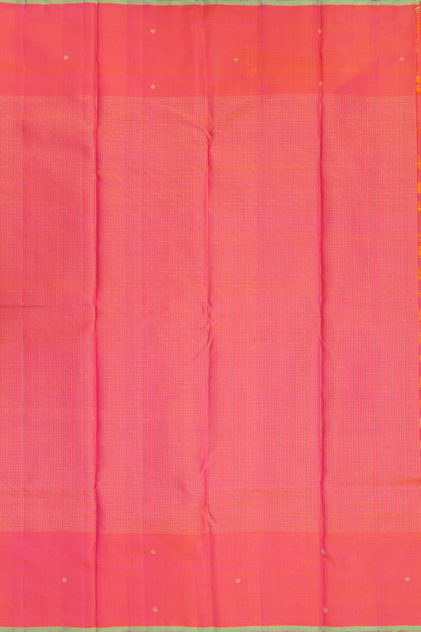 Kanchipuram Silk Saree In Coral Orange With Zari Checks