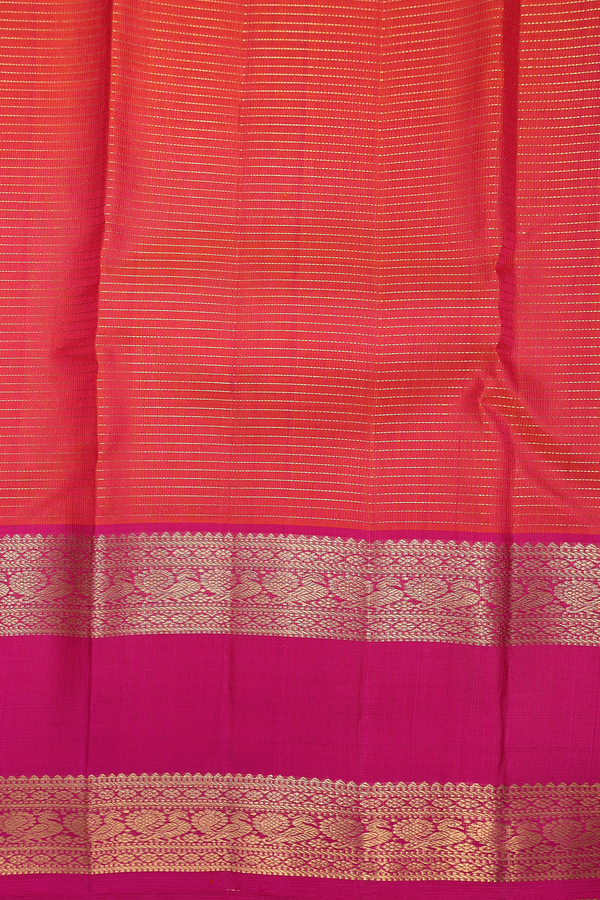 Kanchipuram Silk Saree In Coral Pink Along Checks With Buttas