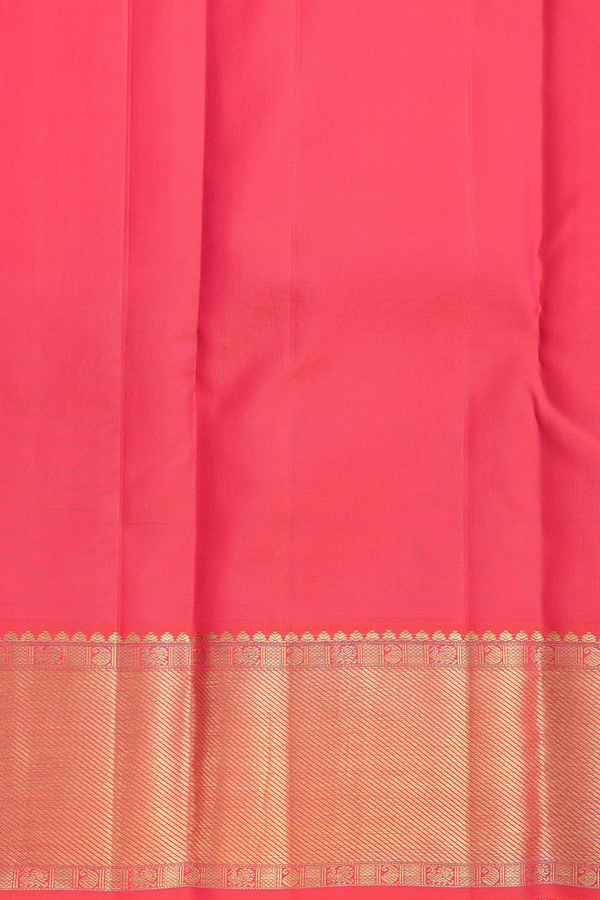 Kanchipuram Silk Saree In Coral Pink Along Checks With Buttis