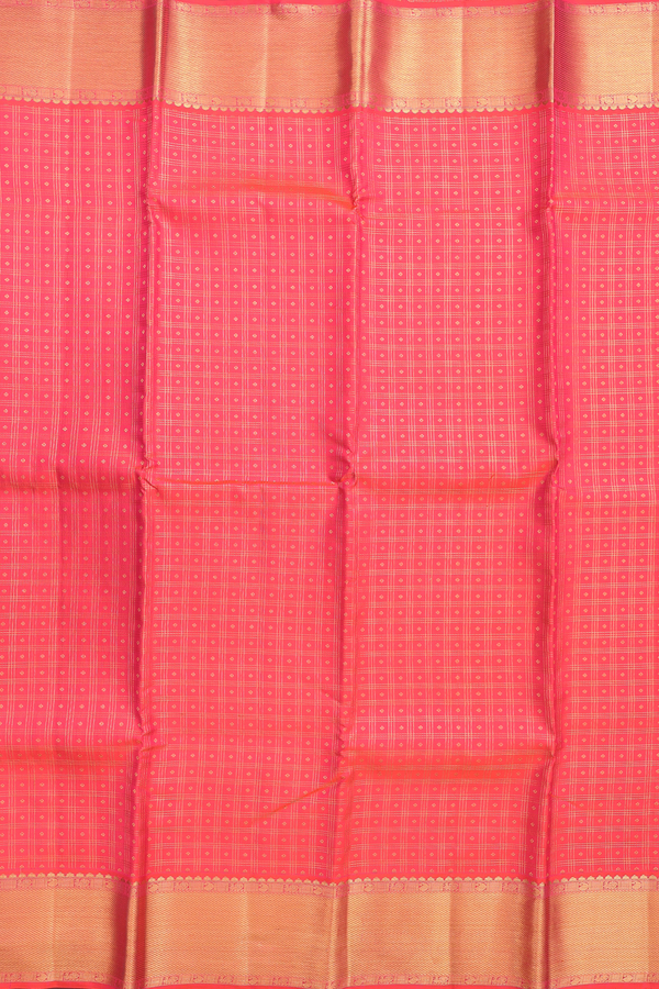 Kanchipuram Silk Saree In Coral Pink Along Checks With Buttis