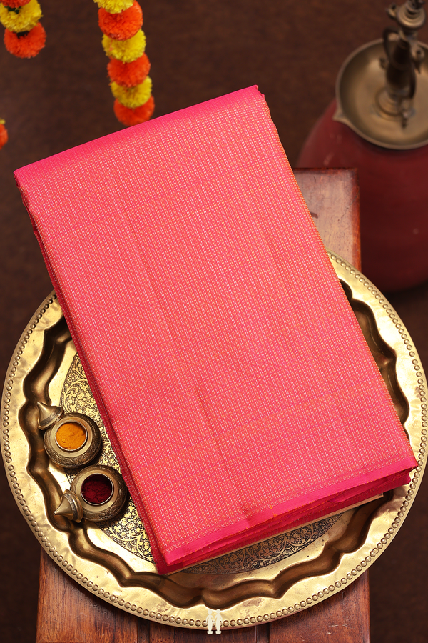 Kanchipuram Silk Saree In Coral Pink Stripes Design