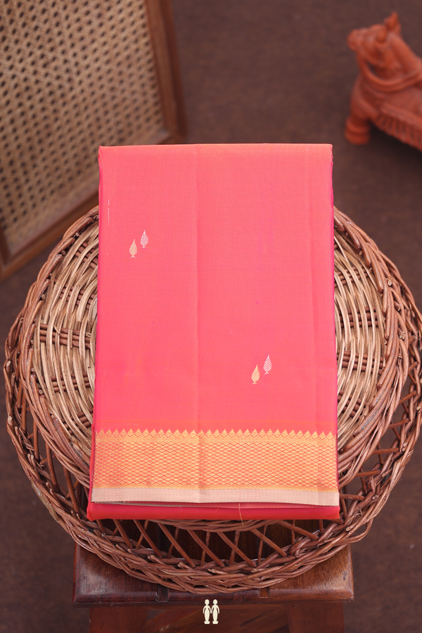 Kanchipuram Silk Saree In Coral Pink With Allover Buttas