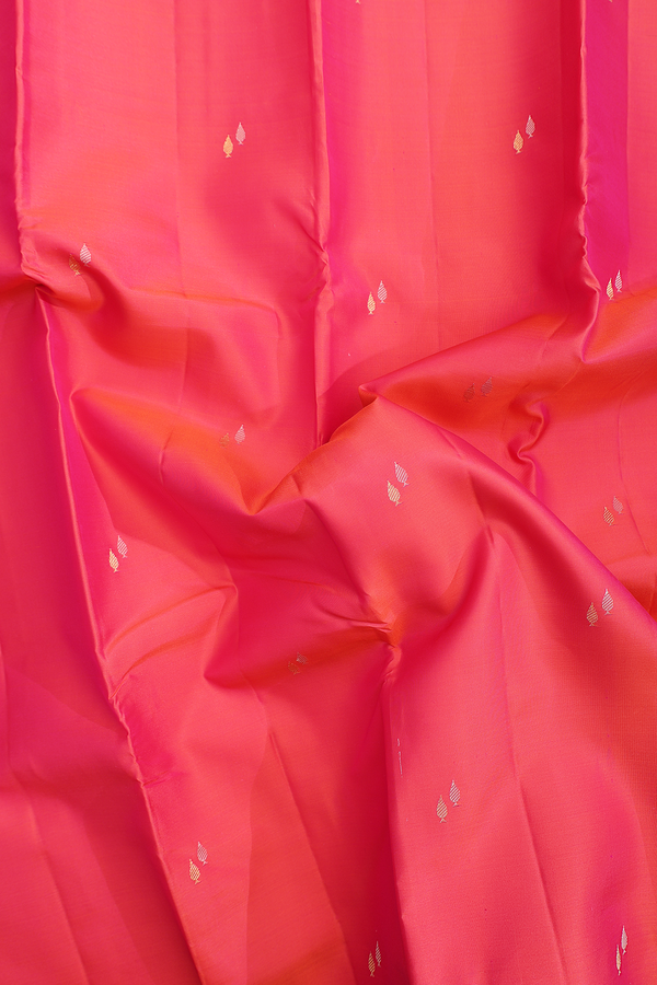 Kanchipuram Silk Saree In Coral Pink With Allover Buttas