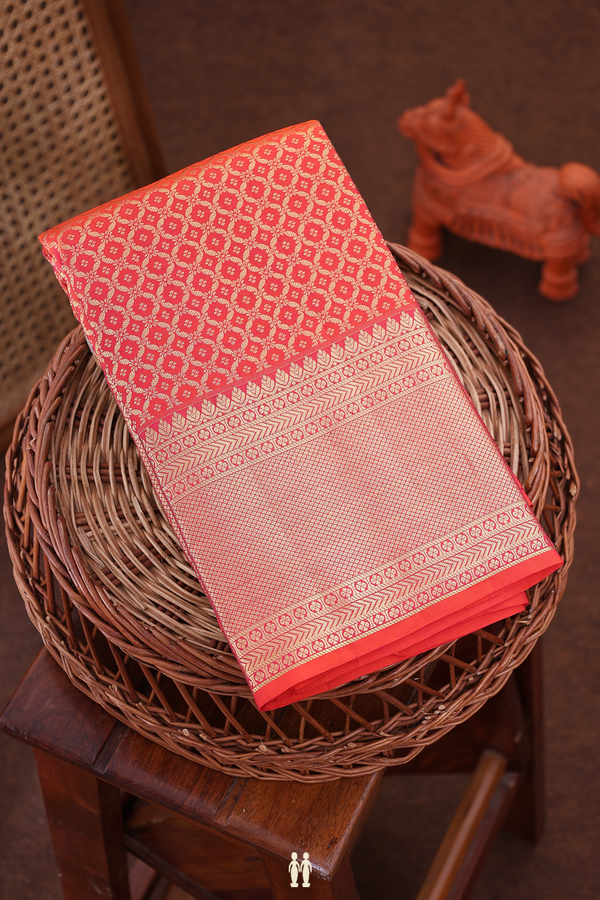 Kanchipuram Silk Saree In Coral Pink With Brocade Design