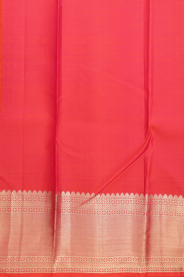 Kanchipuram Silk Saree In Coral Pink With Brocade Design