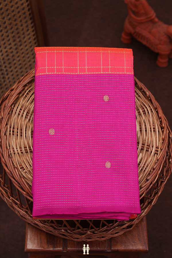 Kanchipuram Silk Saree In Coral Pink With Checks Design