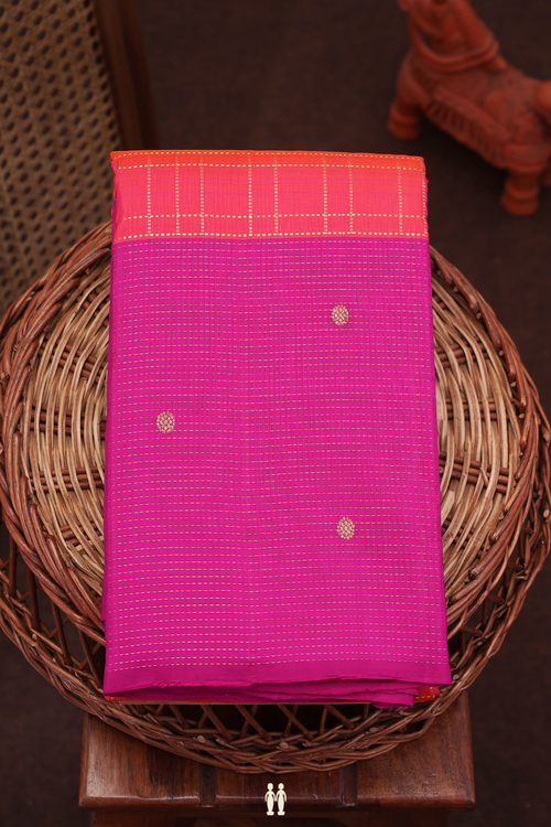Kanchipuram Silk Saree In Coral Pink With Checks Design