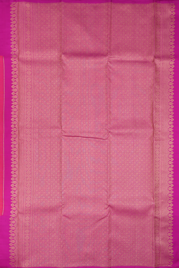 Kanchipuram Silk Saree In Coral Pink With Checks Design