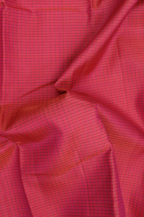 Kanchipuram Silk Saree In Punch Pink With Checks Design