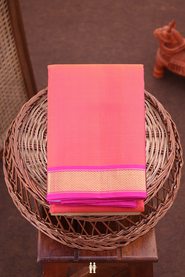 Kanchipuram Silk Saree In Coral Pink With Contrast Border
