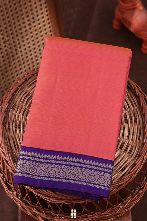 Kanchipuram Silk Saree In Coral Pink With Contrast Border