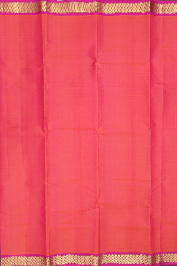Kanchipuram Silk Saree In Coral Pink With Contrast Border