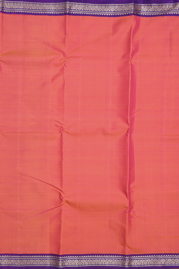 Kanchipuram Silk Saree In Coral Pink With Contrast Border