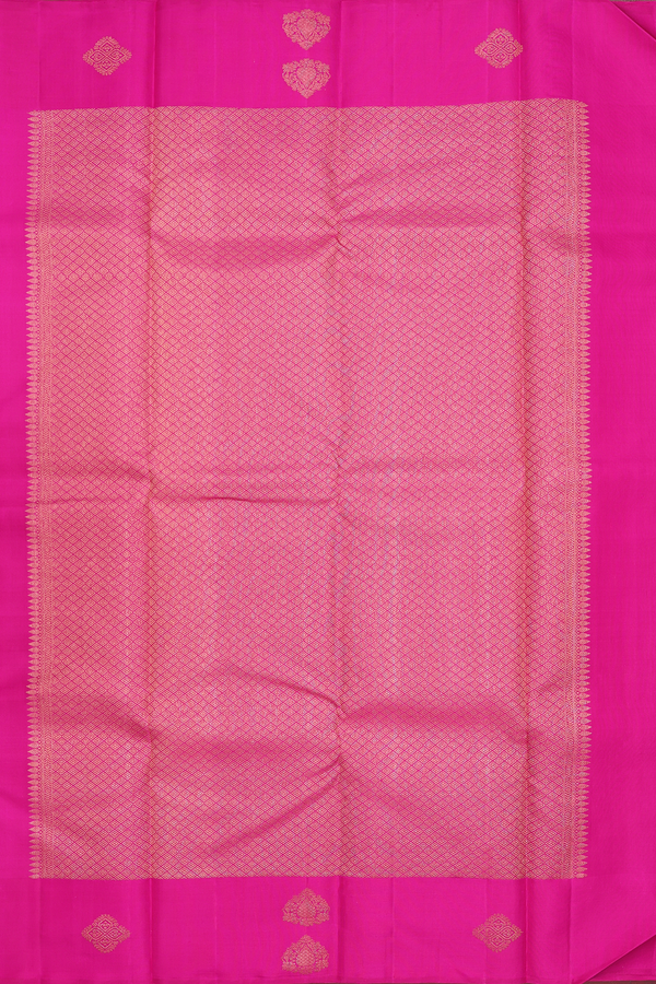 Kanchipuram Silk Saree In Coral Pink With Diamond Buttas