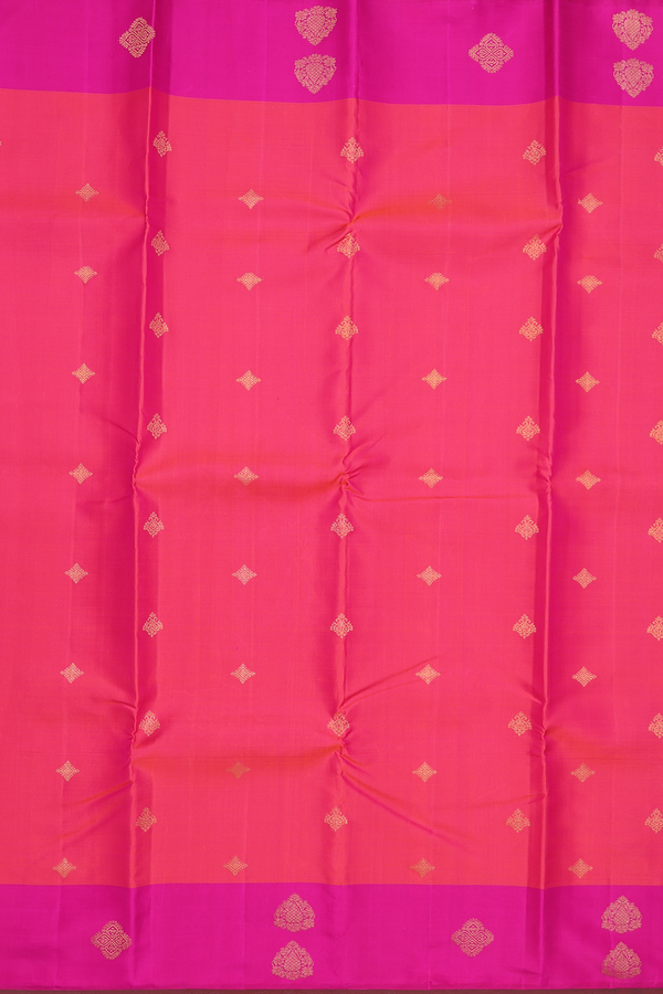 Kanchipuram Silk Saree In Coral Pink With Diamond Buttas