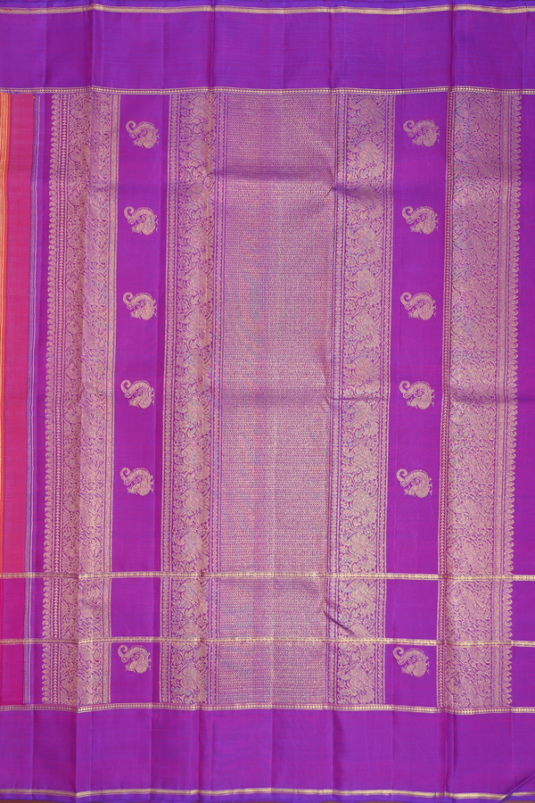 Kanchipuram Silk Saree In Coral Pink With Floral Buttas