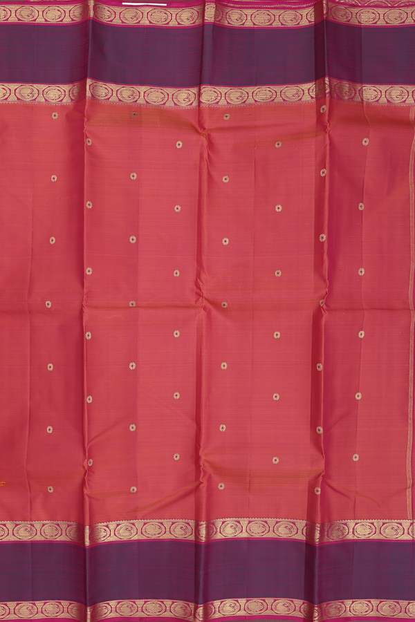 Kanchipuram Silk Saree In Coral Pink With Floral Buttas