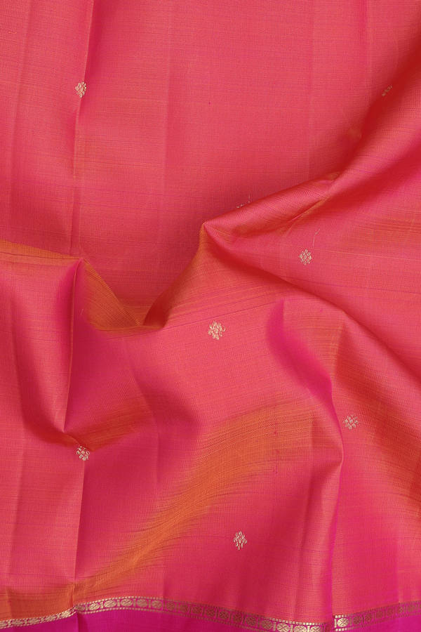 Kanchipuram Silk Saree In Coral Pink With Floral Buttas