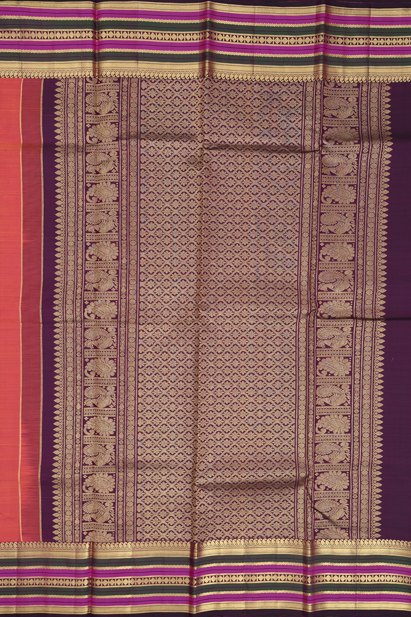 Kanchipuram Silk Saree In Coral Pink With Floral Buttis